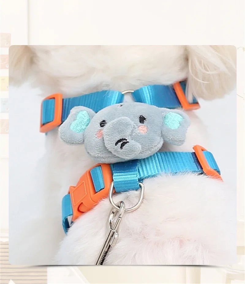 Collar y arnés ajustable para bulldog francés. Correa con estampado animal para perros pequeños y medianos.